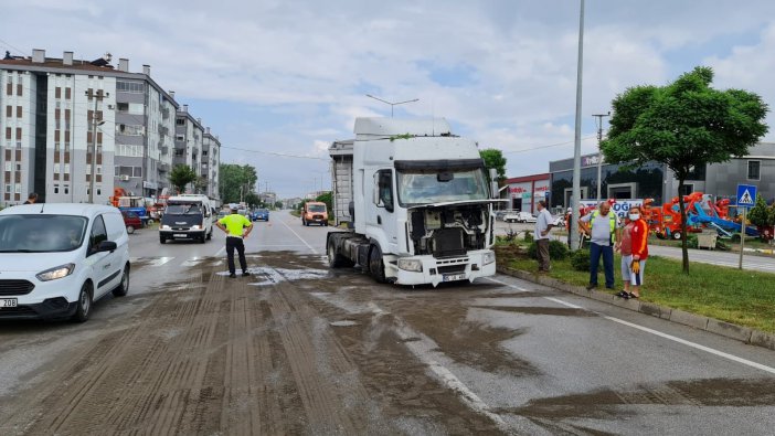 Köpeğe Çarpmamak İçin Manevra Yapan Tır Refüje Çıktı